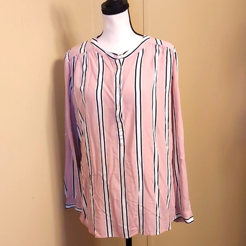 LOFT Pink and Black Striped Top